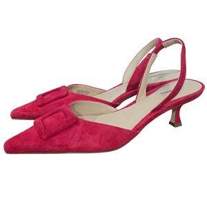 Ann Taylor Slingback Heels Pointed Toe Suede‎ Buckle Kitten Heel Shoes size 8
